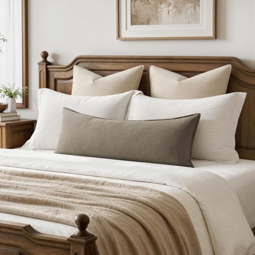 MIULEE Decorative Linen Lumbar Pillow Cover 14x36 Inch Tan Taupe - Image 2