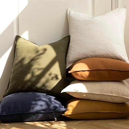Foindtower Linen Solid Decorative Throw Pillow Covers 18x18 Orange Brown - Image 6