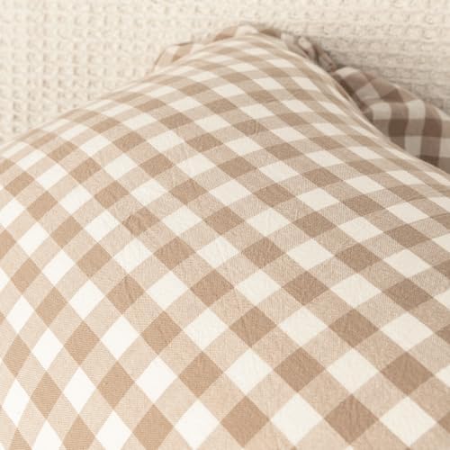 JoraLion Ruffled Throw Pillow Cover 18x18 Gingham Khaki - Image 6