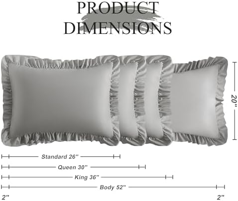 Ruffled Queen Pillow Shams, 2 Pack, 20x30 Inches, Smoke Grey - Image 3