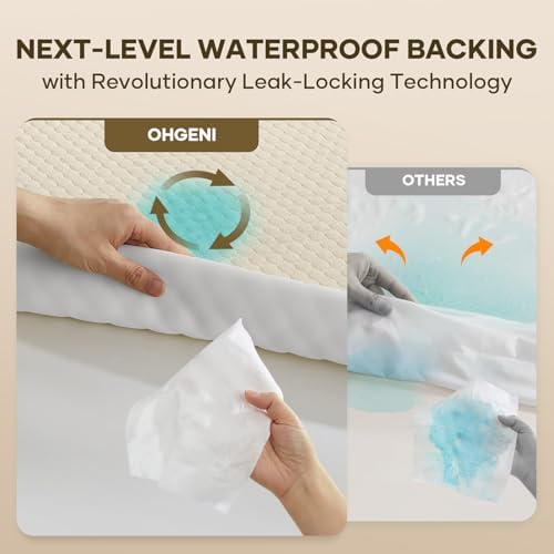 OhGeni 100% Waterproof Mattress Protector, Queen Size Beige Soft Bamboo Viscose - Image 3