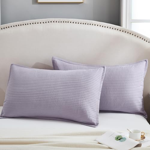 Stripe Quilted Pillowcases Set of 2, King Size Envelope Pillow Covers Soft - Image 2