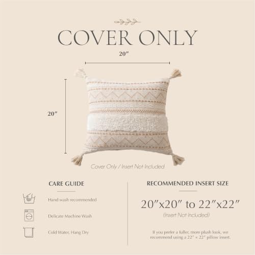 BlissBlush 20X20 Throw Pillow Cover, Cream Neutral Beige Square Decorative - Image 6