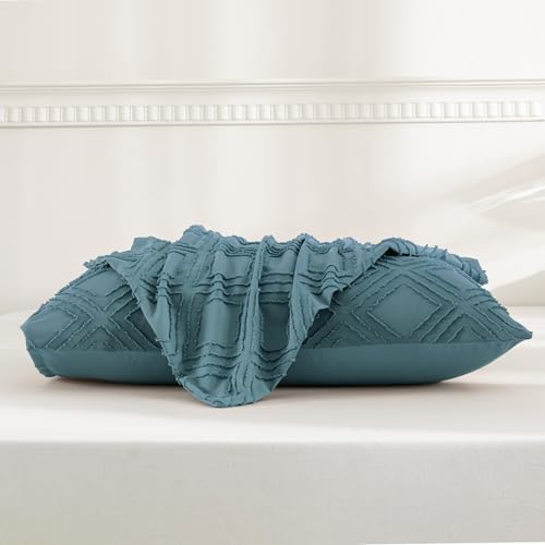 JELLYMONI Grayish Blue Grid Tufted Pillowcases Standard Size - Image 3