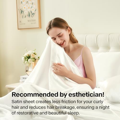 BEDELITE Satin Sheets Full Size Bed Set, Ivory White, 4 Pieces - Image 4