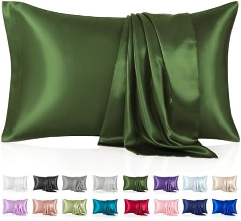 Silk Like Satin Pillowcase Queen Size, Dark Green, 2 Pack, 20x30 Inches by VCUSUELER