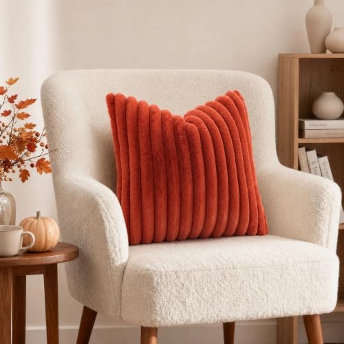 decorUhome Fall Faux Fur Throw Pillow Covers 12x20 Set of 2 Rust - Image 2