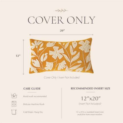 BlissBlush Lumbar Pillow Cover 12x20 Inch, Mustard Floral Tufted Velvet - Image 6