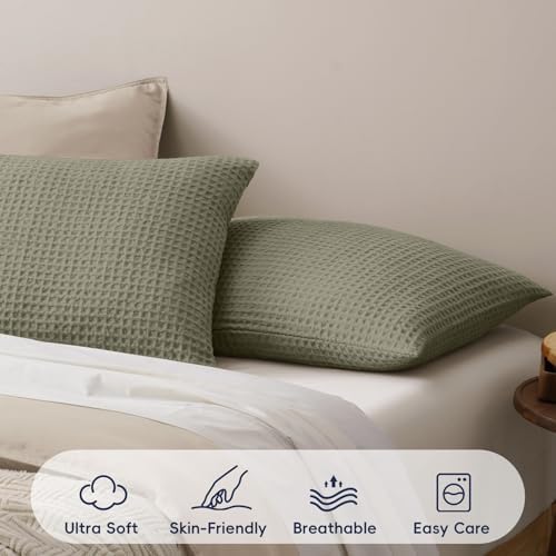 PHF Ultra Soft Waffle Pillow Shams Standard 20"x26", Dusty Sage, No Insert - Image 3