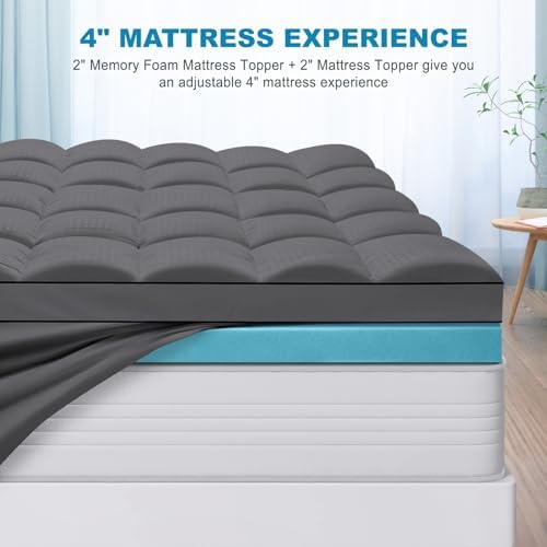 MASVIS Queen Size Dual Layer 4 Inch Memory Foam Mattress Topper, 2 Inch Cooling - Image 4