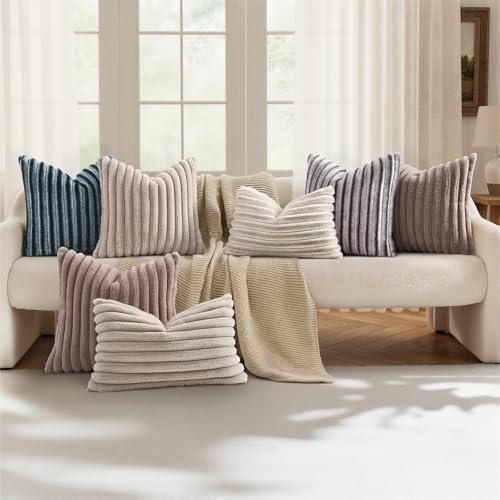 decorUhome Fall Faux Fur Throw Pillow Covers 22x22 Set of 2 Beige White - Image 5