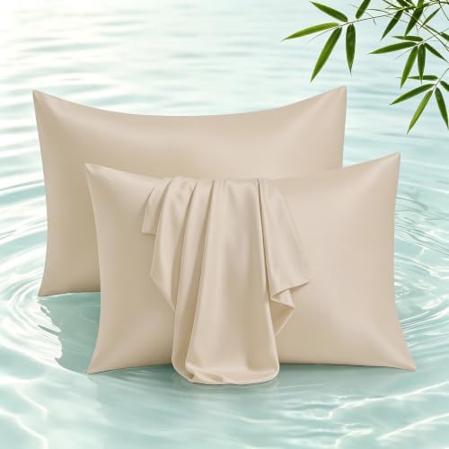 Bamboo Viscose Zipper Pillow Cases Queen Size Set of 2 by ShunjieHome