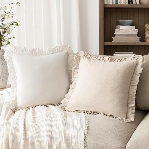 Foindtower Set of 2 Decorative Soild Fringe Ruffle Throw Pillow Covers Soft - Image 4