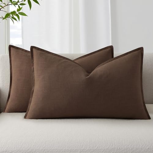 decorUhome Fall Brown Linen Throw Pillow Covers 12x20 Set of 2 by decorUhome