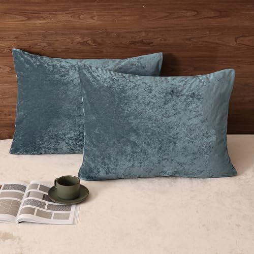 PHF Truly Velvet Pillowcases Standard Size 20"x26", Stormy Blue, No Insert by PHF