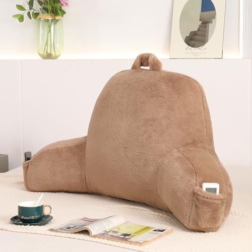 Large Plush Backrest Pillow for Sitting in Bed, Faux Fur by PAJEO