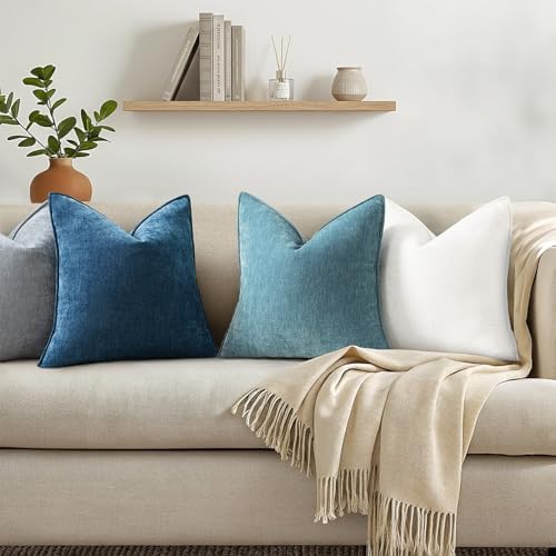 decorUhome Chenille Teal Velvet Throw Pillow Covers 16x16 Set of 2 - Image 3