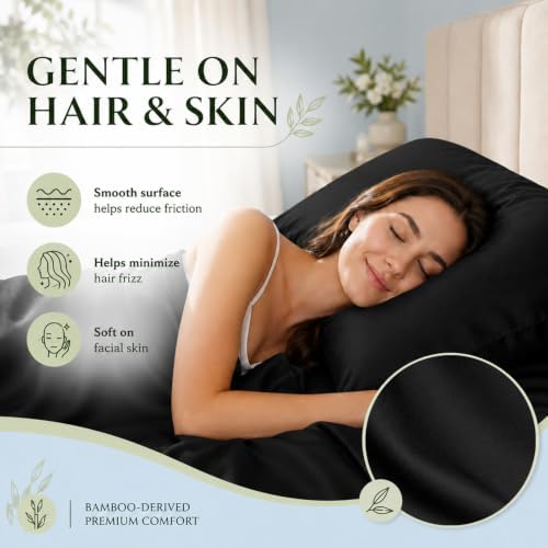 Pillow Cases Set, 100% Rayon from Bamboo, Standard 20"x26" Black - Image 5