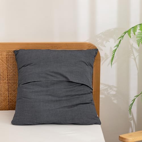 BESTOUCH Washed Cotton Pillowcases Linen Feel Dark Black Euro - Image 2