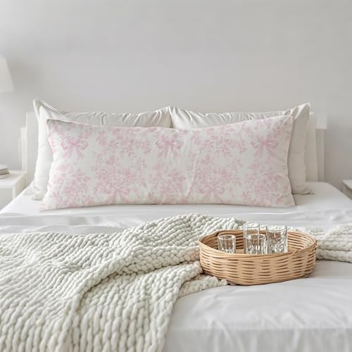 Chinoiserie Pink and White Floral 20x54 Body Pillow Cover, Chinoiserie Decor - Image 3