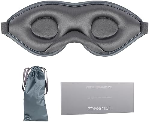 22mm Mulberry Silk Sleep Mask, 3D Lash Friendly Eye Mask Adjustable Gray by ZOESMIEN