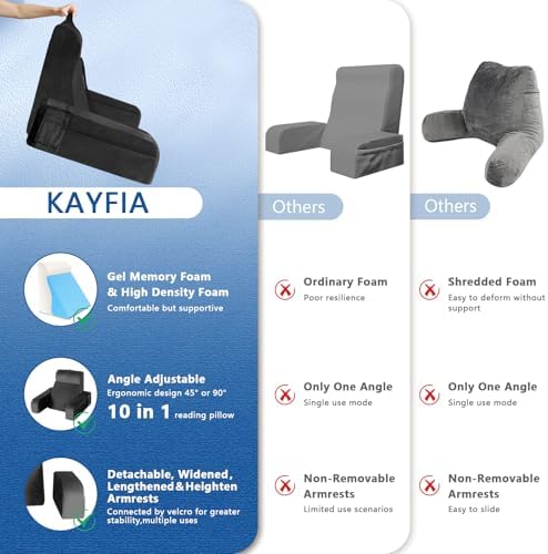 Kayfia Reading Pillow, Gel Memory Foam Back Rest Pillow - Image 5