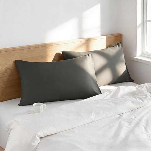 King Pillow Cases, 2 Pack, 20x40 in, Microfiber, Dark Grey - Image 2