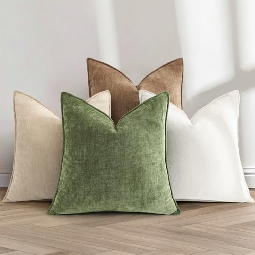 decorUhome Chenille Olive Green Velvet Throw Pillow Covers 18x18 Set of 2 - Image 7