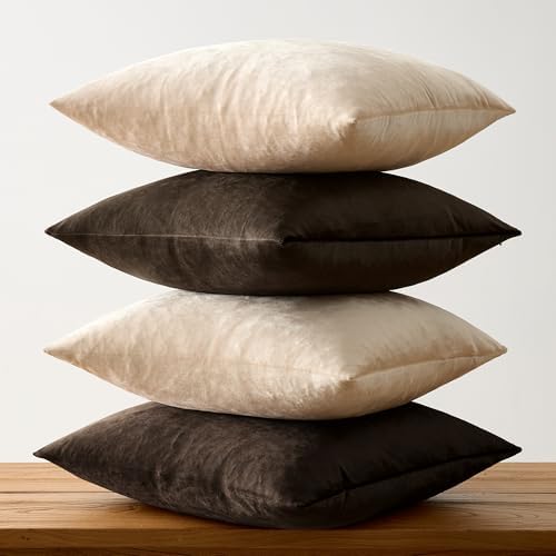 GIGIZAZA Pack of 4 Decorative Velvet Pillow Covers 20x20 Brown Beige - Image 5