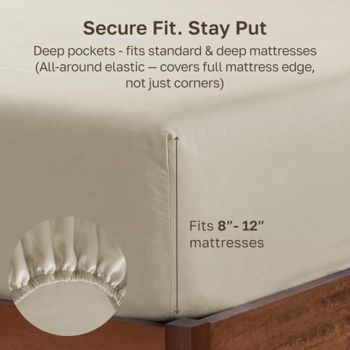 Soft Natural 100% Cotton Sateen Fitted Sheet Full - Image 4