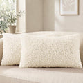 decorUhome Sherpa Throw Pillow Covers 12x20 Set of 2 Neutral Cream by decorUhome