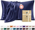Bedsure Satin Pillowcases King Set of 2, Similar to Silk Pillow Cases Navy by BEDSURE