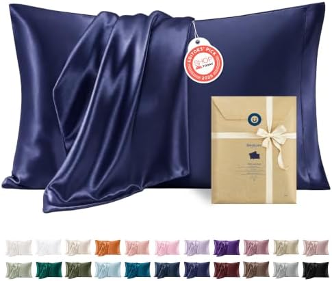 Bedsure Satin Pillowcases King Set of 2, Similar to Silk Pillow Cases Navy by BEDSURE