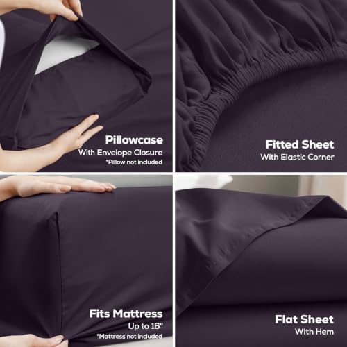 Cal King Sheets Set, 4 Pieces 16" Deep Pocket Bed Sheets, Dark Purple - Image 3