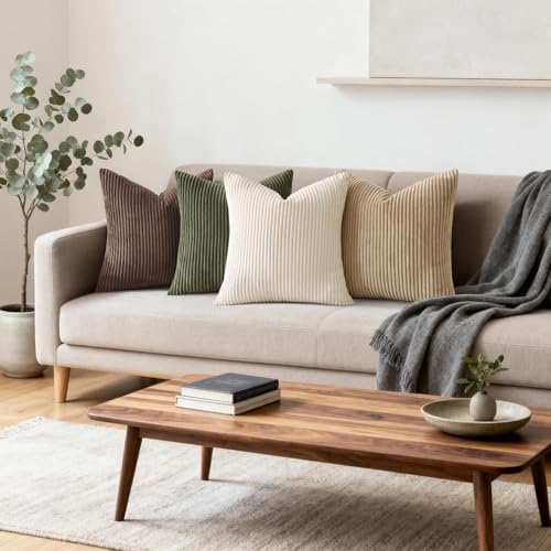 Mecatny Corduroy Fall Throw Pillow Covers 20x20 Set of 2 Chocolate - Image 3