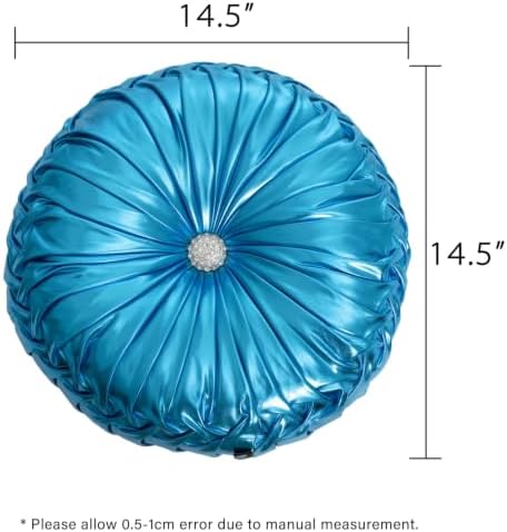 HIG Set of 2 Blue Metallic Leather Decorative Round Pleated Throw Pillows - Image 5