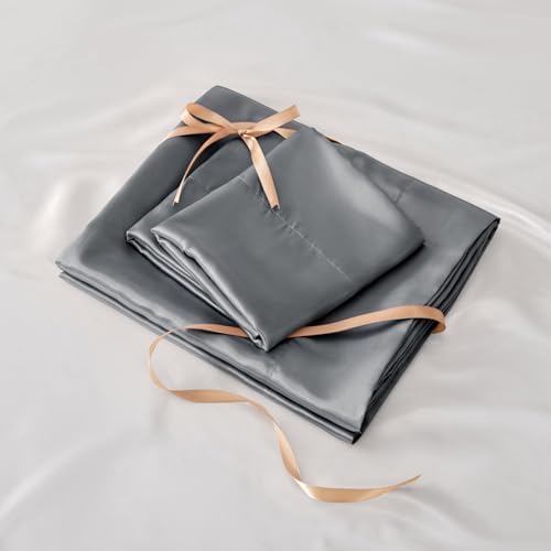 BEDELITE Satin Sheets Full Size Bed Set, Dark Grey, 4 Pieces - Image 6
