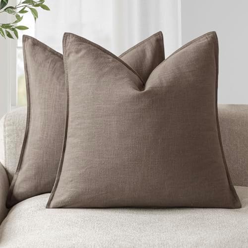 Foindtower Linen Solid Decorative Throw Pillow Covers 22x22 Light Coffee by Foindtower