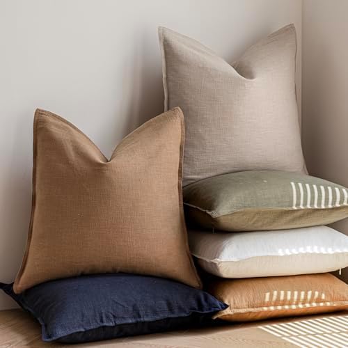 Foindtower Linen Solid Decorative Throw Pillow Covers 26x26 Light Brown - Image 6