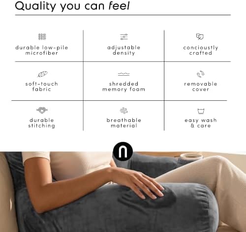 Nestl Reading Pillow for Bed, Back Pillow for Sitting Up in Bed, Dark Grey - Image 6