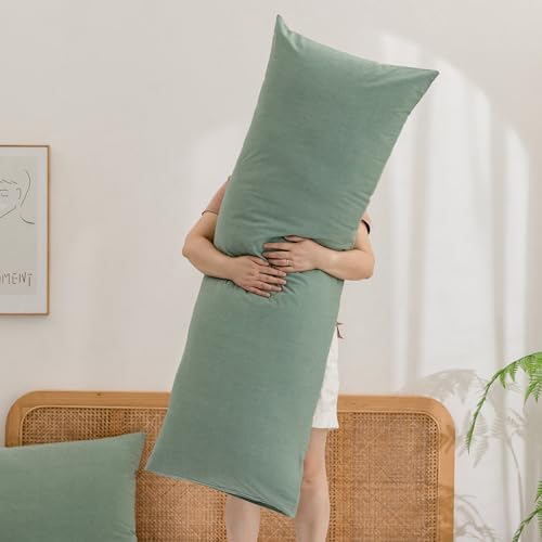 BESTOUCH Washed Cotton Pillowcases Linen Feel Green Body - Image 5