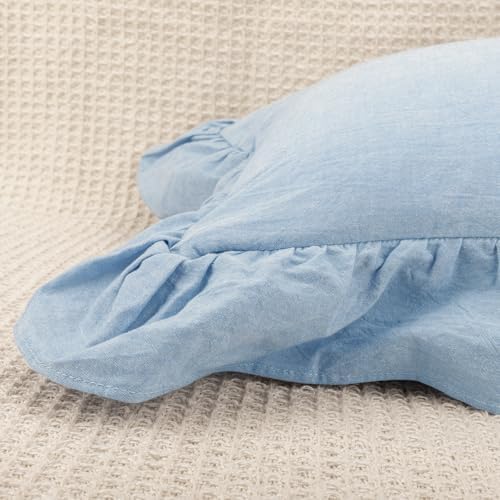 JoraLion Ruffled Lumbar Pillow Cover 14x36 Solid Light Blue - Image 2