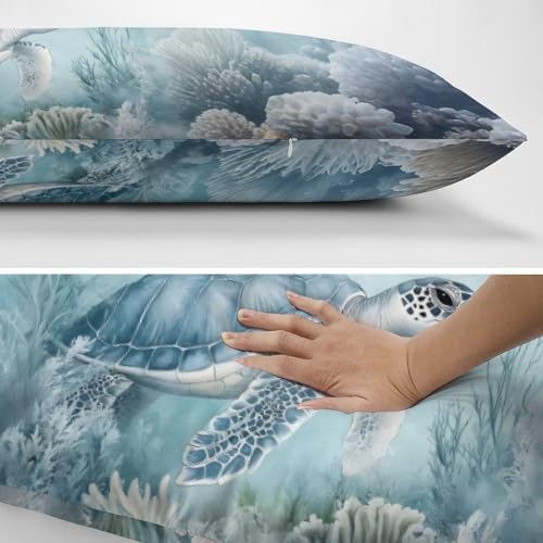 Coastal Blue Body Pillow Cover Sea Turtle Pillowcase - Image 5
