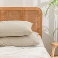 BESTOUCH Washed Cotton Pillowcases Linen Feel Almond Milk Grey Standard by BESTOUCH