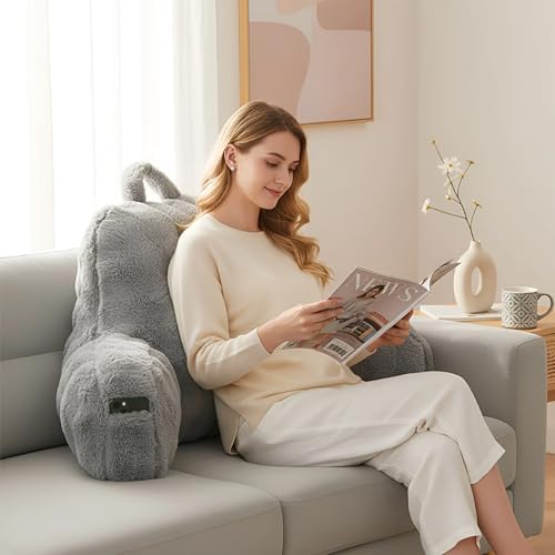 Faux Fur Reading Pillow for Sitting in Bed, Large Backrest Bed Pillow - Image 3