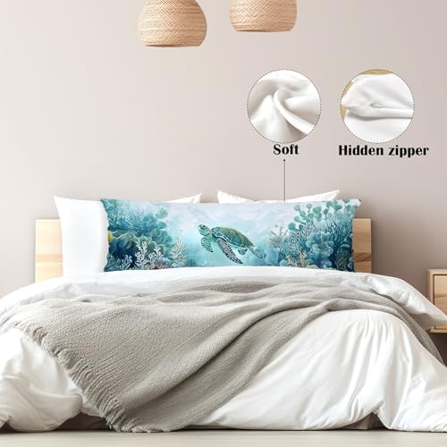 Coastal Beach Ocean Turtle 20x54 Body Pillow Cover, Ocean Beach Themed Room - Image 5