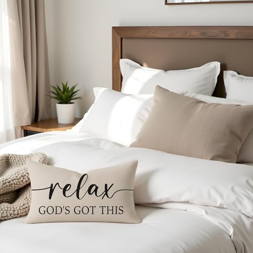 Christian Pillow Covers 12x20 Set of 2, Warm Cream Lumbar Case - Image 3