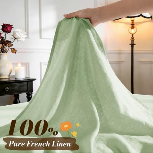 SONORO KATE 100% French Linen Queen Size Sheets Set, Natural Flax Bedding - Image 2