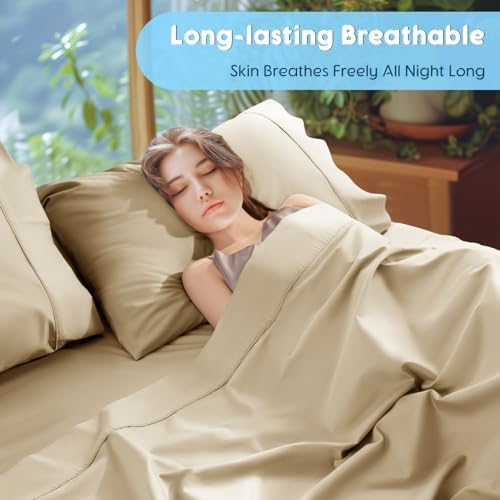 SONORO KATE 1000 Series 100% Egyptian Cotton Queen Sheets, Extra Deep Pocket - Image 6