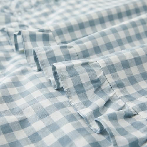 KKJIAF 2 Pcs Ruffle Gingham Pillow Covers 24" x 24", Dusty Blue Plaid - Image 6